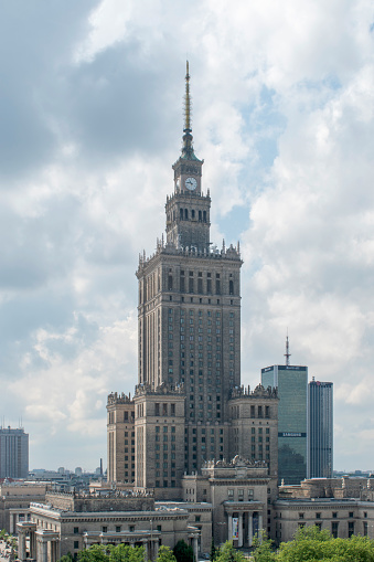warsaw, poland. 15 june 2023: A renowned symbol in Warsaw, Poland's city center, the Palace of Culture and Science stands tall as an architectural marvel, showcasing the city's rich history