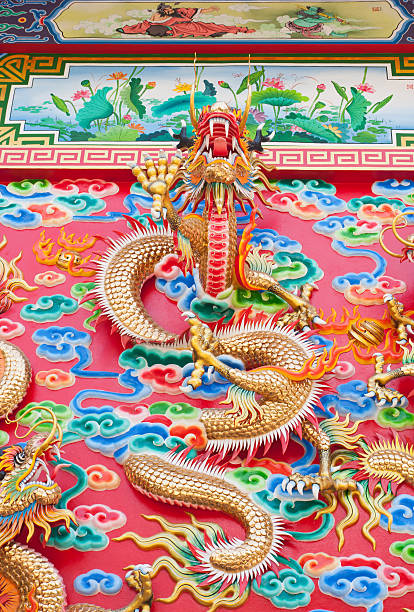 istock chinese dragon statue  on temple wall in Thailand 154033437