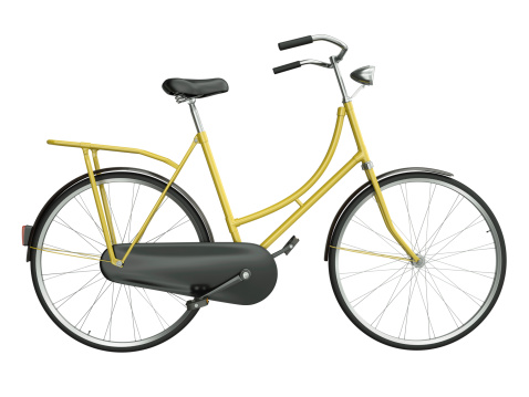 Yellow bicycle isolated on white background. 3D rendered illustration