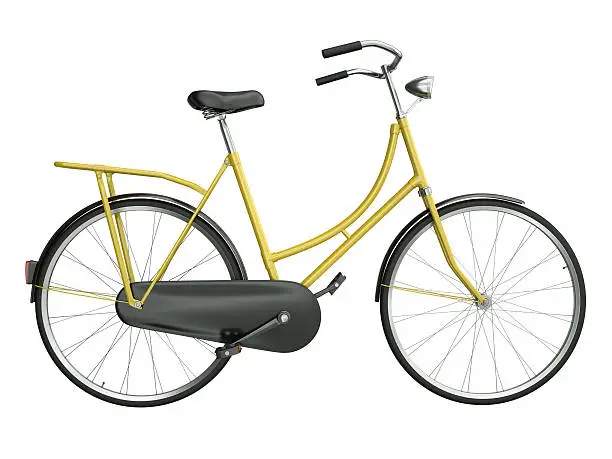 Photo of Yellow city bicycle on a white background