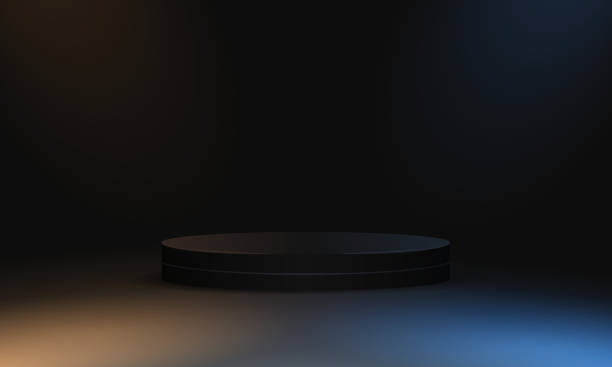 abstrakcyjny pokój studyjny 3d z podium na cokole. czarna geometryczna platforma ze złotym brokatem na tle prostokątnego kształtu. luksusowa scena do demonstracji produktów kosmetycznych, prezentacja, wyświetlacz promocyjny - three dimensional abstract backdrop backgrounds stock illustrations