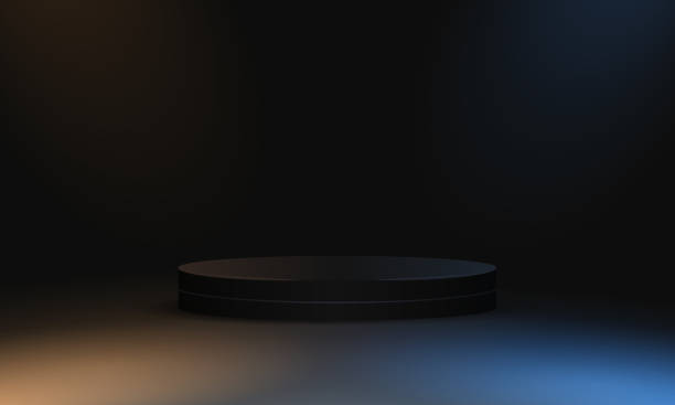 istock 3D abstract studio room with pedestal podium. black geometric platform with golden glitter in rectangle shape backdrop. Luxury scene for demonstration of cosmetic products, Showcase, Promotion display 1540340087