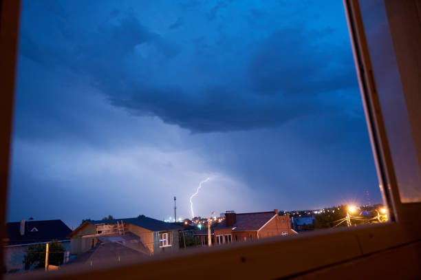istock Powerful lightning during thunderstorm, bright lightning in the sky during a thunderstorm 1540341164