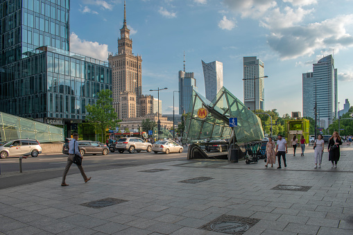 warsaw, poland. 19 june 2023: A renowned symbol in Warsaw, Poland's city center, the Palace of Culture and Science stands tall as an architectural marvel, showcasing the city's rich history