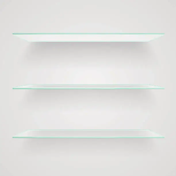 Vector illustration of Glass shelves on light grey background