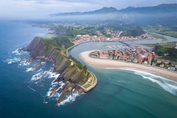 istock Aerial fly over the beach at Ribadesella 1540364536