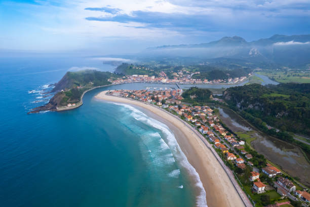 istock Aerial fly over the beach at Ribadesella 1540367167