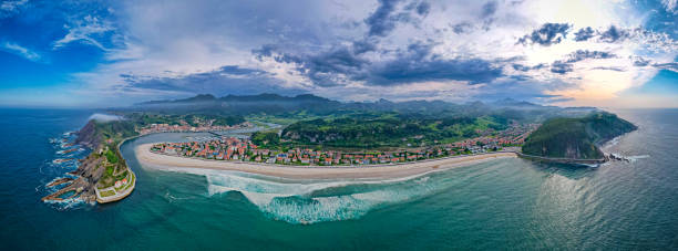 istock Aerial fly over the beach at Ribadesella 1540367169