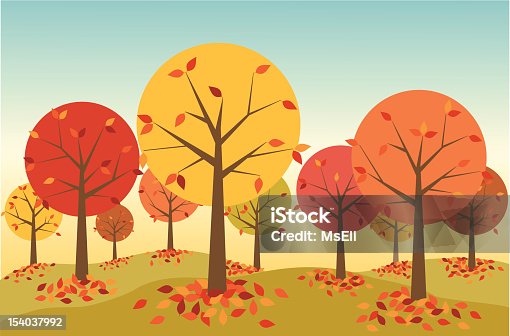 istock Illustration of a forest in autumn with leaves falling 154037992
