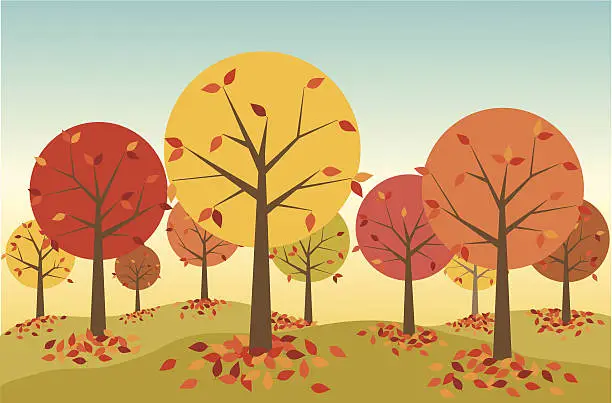Vector illustration of Illustration of a forest in autumn with leaves falling