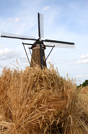 Old wooden mechanical windmill model isolated on white with clipping path. High quality photo