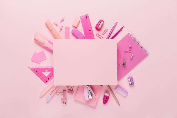 istock Various school stationery with space for text on color background, top view 1540385299