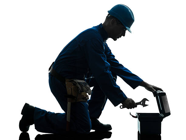 repair man worker silhouette one caucasian repairman worker silhouette in studio on white background custodian silhouette stock pictures, royalty-free photos & images