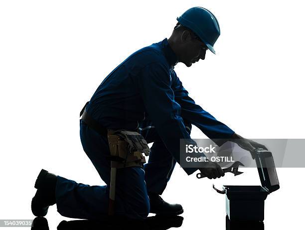 Repair Man Worker Silhouette Stock Photo - Download Image Now - In Silhouette, Cut Out, Construction Worker