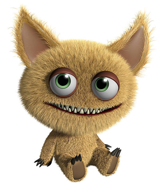 A furry cartoon gremlin on a white background stock photo