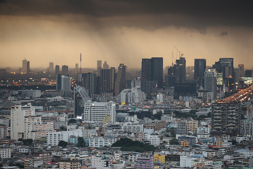 Dark storm and heavy rain in the city bangkok thailand