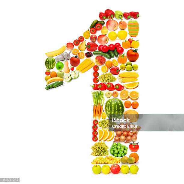 Alfabeto Fatto Di Molti Frutti E Verdure - Fotografie stock e altre immagini di Numero 1 - Numero 1, Verdura - Cibo, Anguria