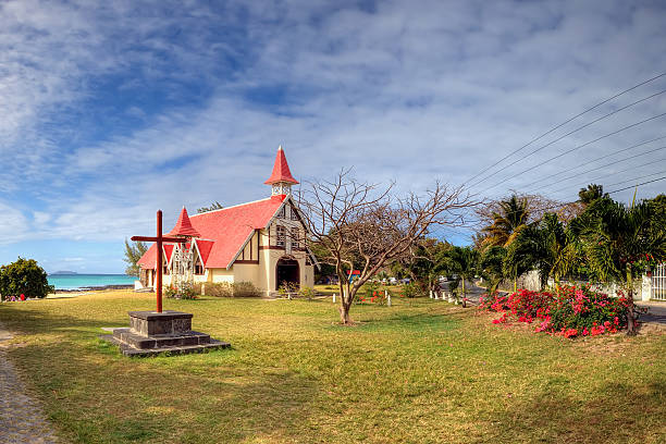 istock Red roofed church, Mauritius 154041207