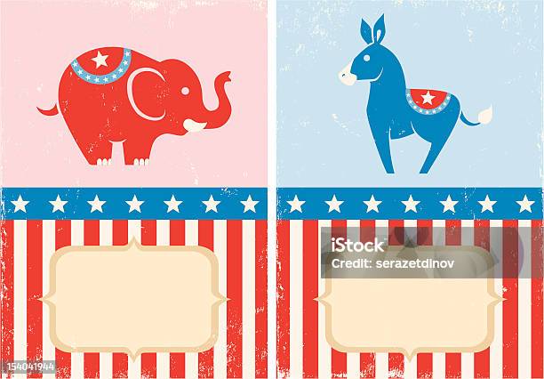 Ilustración de Símbolos De American Fiestas y más Vectores Libres de Derechos de Elefante - Elefante, Burro - Animal, Circo