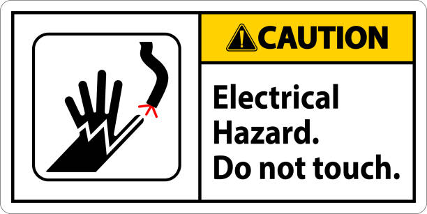 znak ostrzegawczy zagrożenie elektryczne. nie dotykaj - podstęp stock illustrations