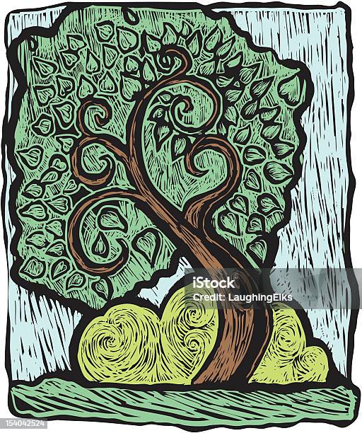 Linocut Árvore - Arte vetorial de stock e mais imagens de Linogravura - Linogravura, Árvore, Impressão
