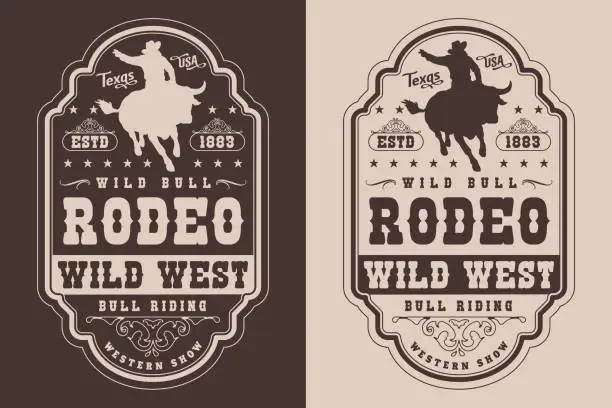 Vector illustration of Bull rodeo vintage poster monochrome