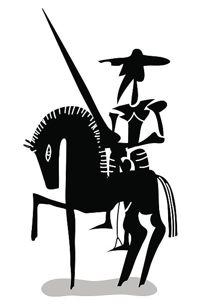 black and white Don Quixote black and white Don Quixote with horse don quixote stock illustrations