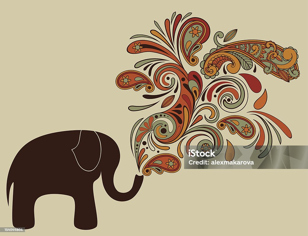 Elefante com padrão Floral próximos do seu tronco - Royalty-free Animal arte vetorial