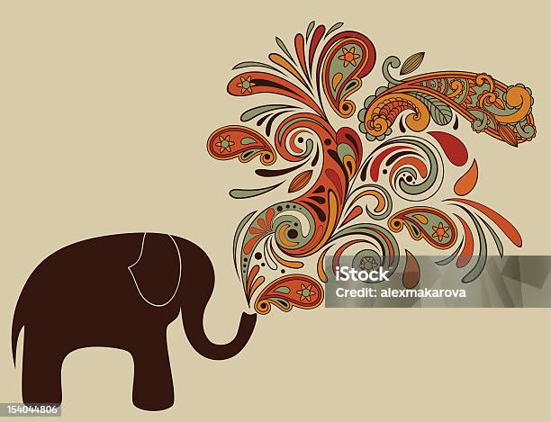 Elefante Com Padrão Floral Próximos Do Seu Tronco - Arte vetorial de stock e mais imagens de Animal - Animal, Animal selvagem, Castanho
