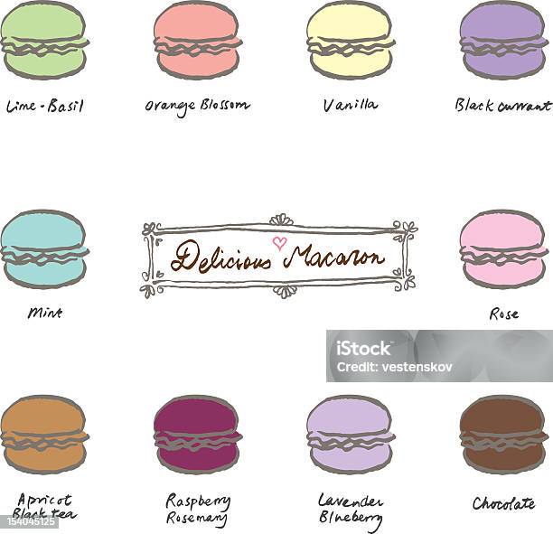 Élégantes De Diverses Saveurs Italiennes Macaron Français Dessert Vecteurs libres de droits et plus d'images vectorielles de Aliment