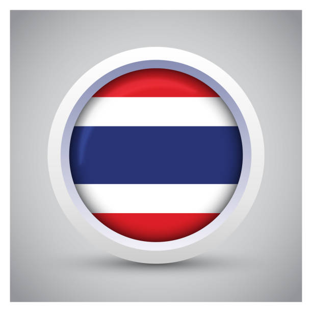 Thailand flag on white button with flag icon, standard color Thailand flag on white button with flag icon, standard color. A round flag on gray background thailand flag round stock illustrations
