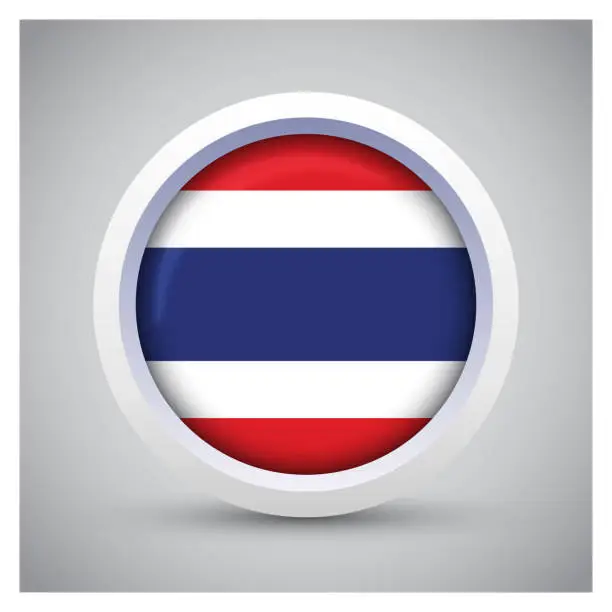 Vector illustration of Thailand flag on white button with flag icon, standard color