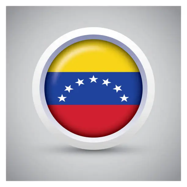 Vector illustration of Venezuela flag on white button with flag icon, standard color