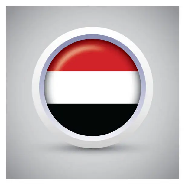 Vector illustration of Yemen flag on white button with flag icon, standard color