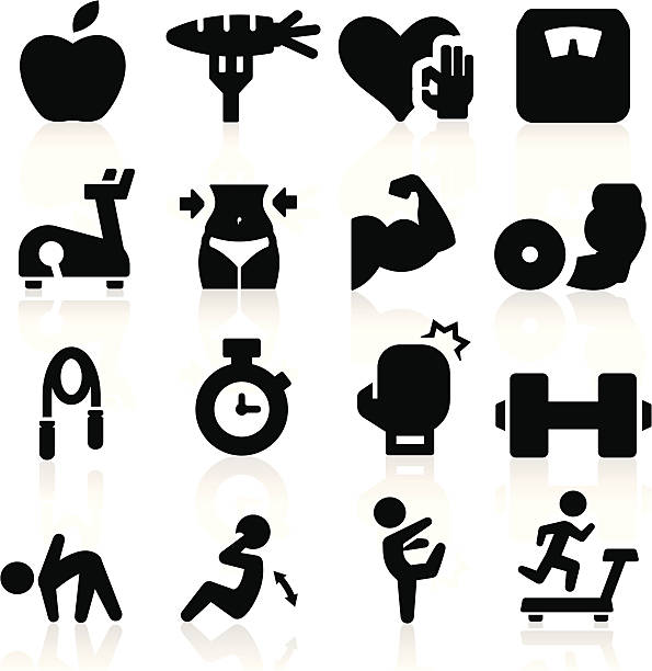ilustrações, clipart, desenhos animados e ícones de ícones de ginástica - weight scale apple comparison balance