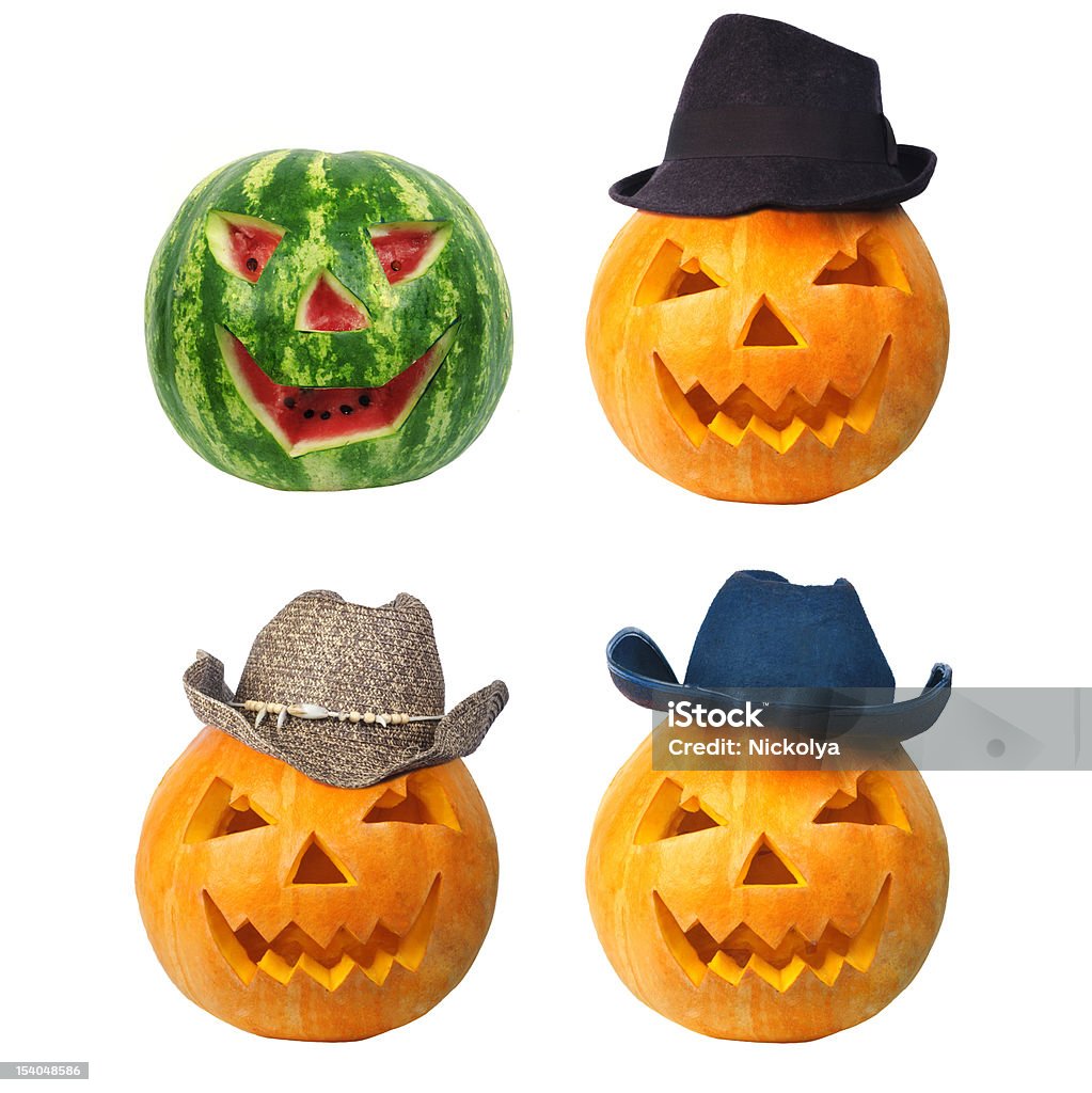 Trois cowboy pumkins et de melon - Photo de Anthropomorphisme libre de droits