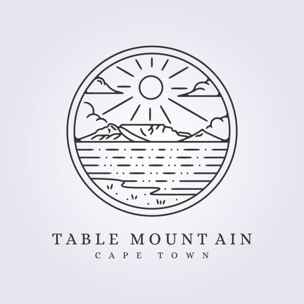 table mountain cape town table mountain cape town vector illustration design simple line art emblem badge template background cape peninsula stock illustrations