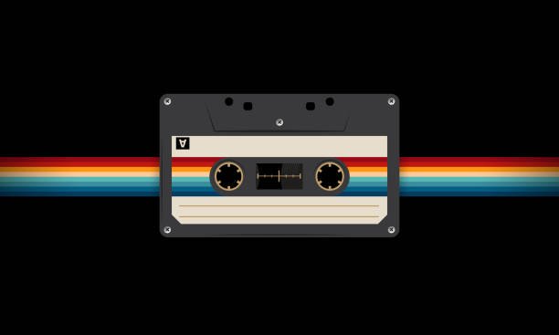 istock Retro musiccasette with retro colors eighties style, cassette tape, vector art image illustration, mix tape retro cassette design, Music vintage and audio theme,  Synthwave and vaporwave template 1540499386