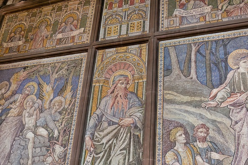 A wall in a religious mosaic in the Cathedral in the City of Chester UK