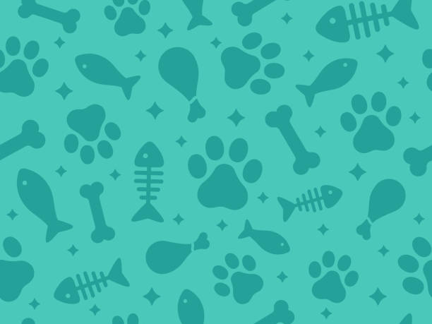 ilustraciones, imágenes clip art, dibujos animados e iconos de stock de mascotas gato y perro animal sin costuras fondo de tema - animal bone