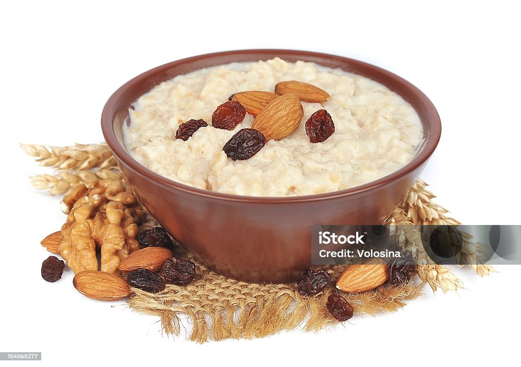 porridge with nuts porridge with nuts of almonds, a walnut and raisin Agriculture Stock Photo