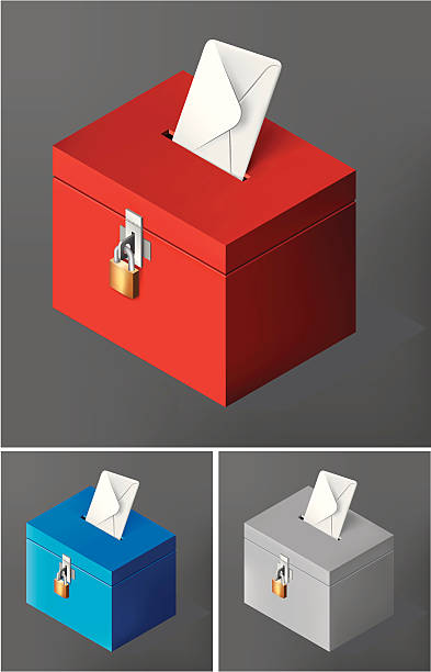 Red ballot box Vector drawing of an envelope going in the slot of a ballot box. There is also a blue and a grey version of the ballot box. designate stock illustrations