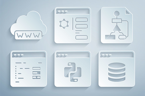 Set Python Programming Language Flowchart Software Server Data Web ...