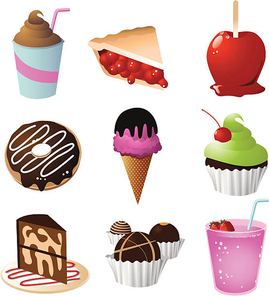 süße leckerei symbole - cupcake chocolate icing candy stock-grafiken, -clipart, -cartoons und -symbole