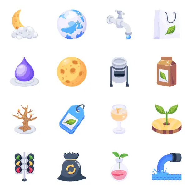Vector illustration of Pack of Environment 2D Icons