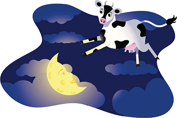 cow jumps over moon - nursery rhyme stock-grafiken, -clipart, -cartoons und -symbole