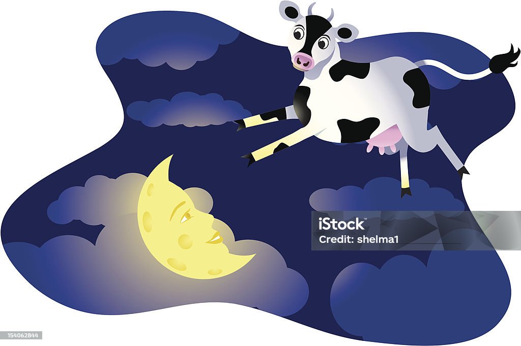 Krowa Skoki nad Moon - Grafika wektorowa royalty-free (Wierszyk dziecinny)