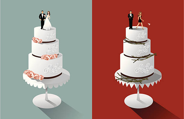ilustraciones, imágenes clip art, dibujos animados e iconos de stock de pastel de bodas y divorcio - wedding cake newlywed wedding cake
