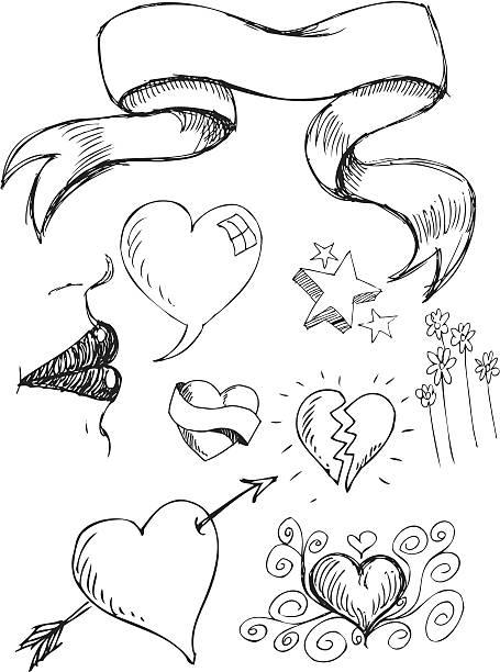 illustrazioni stock, clip art, cartoni animati e icone di tendenza di amore e schizzi - arrow heart shape isolated on white valentines day