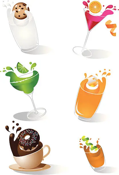 Vector illustration of Splashing Drinks Icons